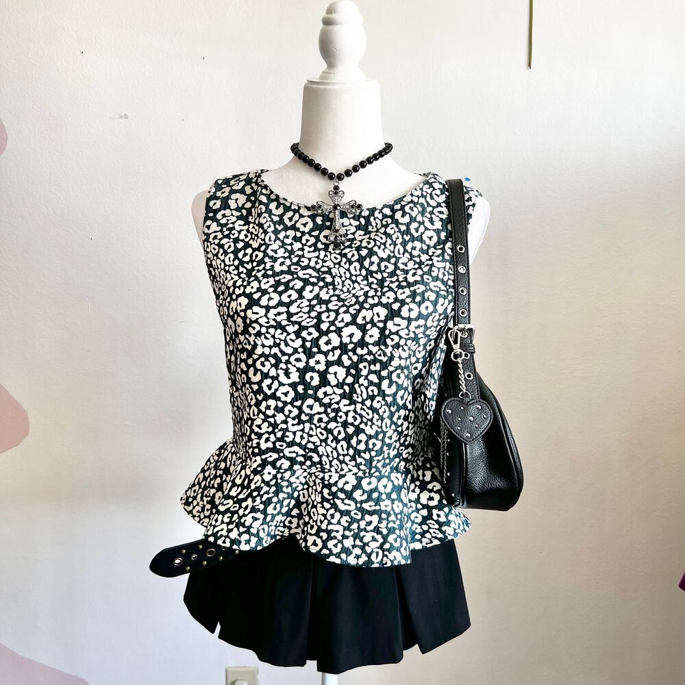 Teal Leopard Peplum Top, Y2K Inspired, Retro,‎ Boho, Bohemian, Small